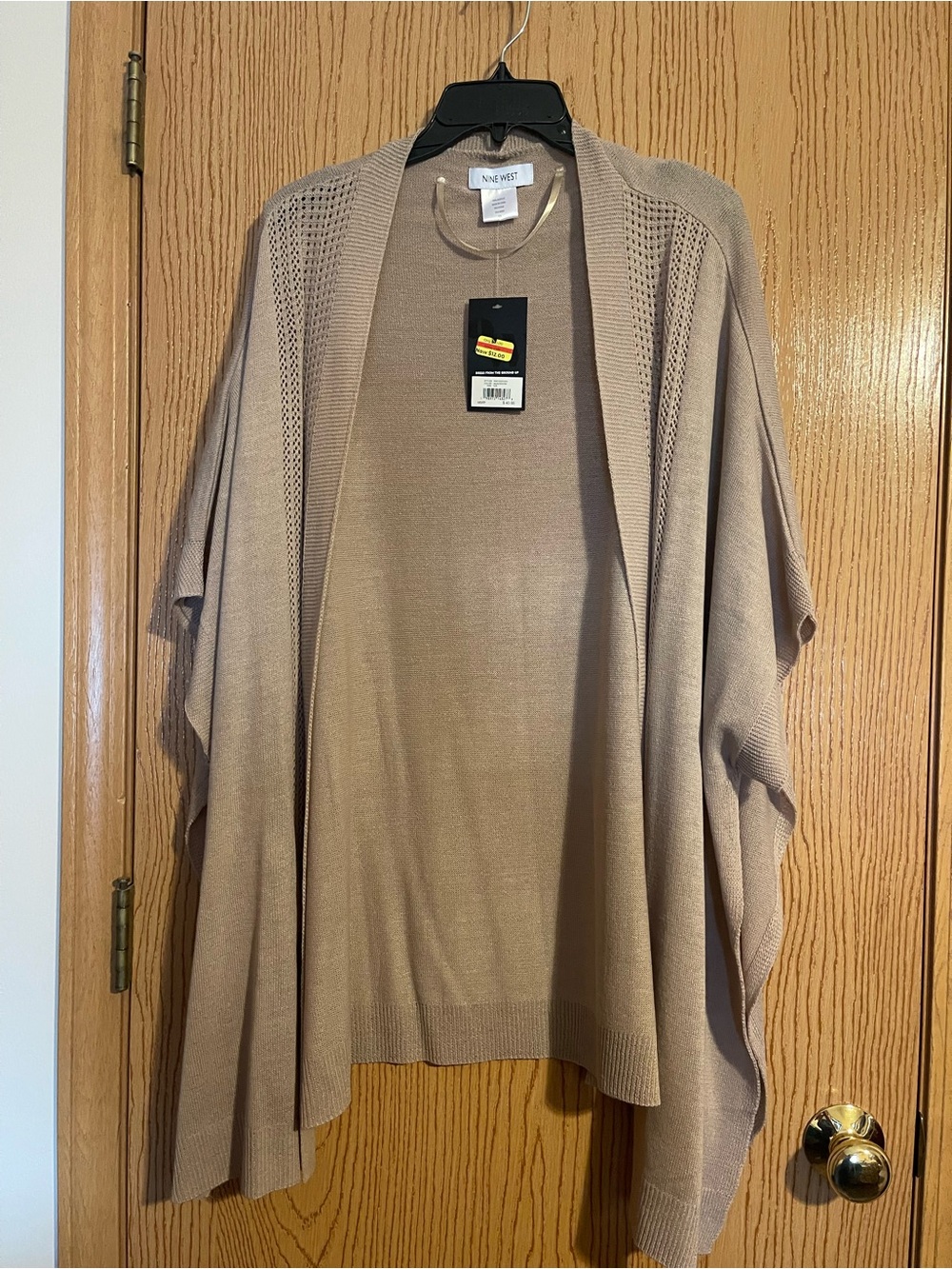 Nine West Taupe Open-Front Knit Cardigan